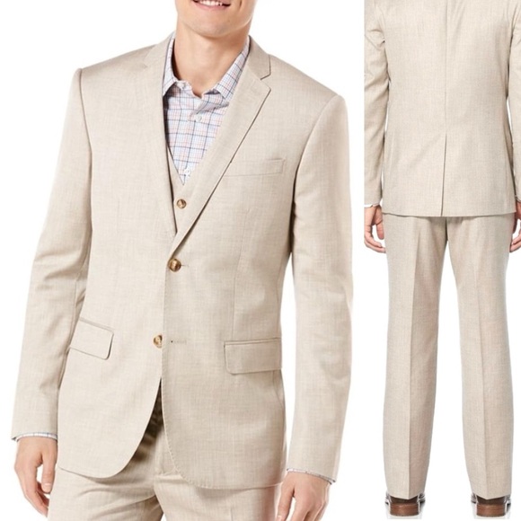 Perry Ellis Other - Perry Ellis PVL Texture 2Pcs Suit Jacket/Pants In Natural Linen Size 44R & 34/29